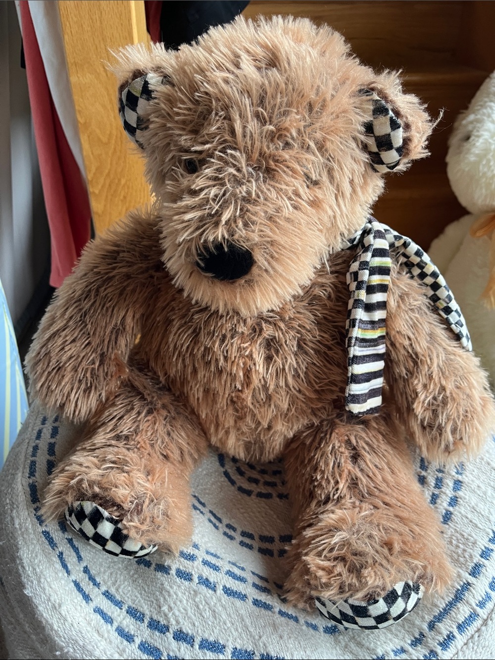 Plush Brown Teddy Bear with Checkered Accents